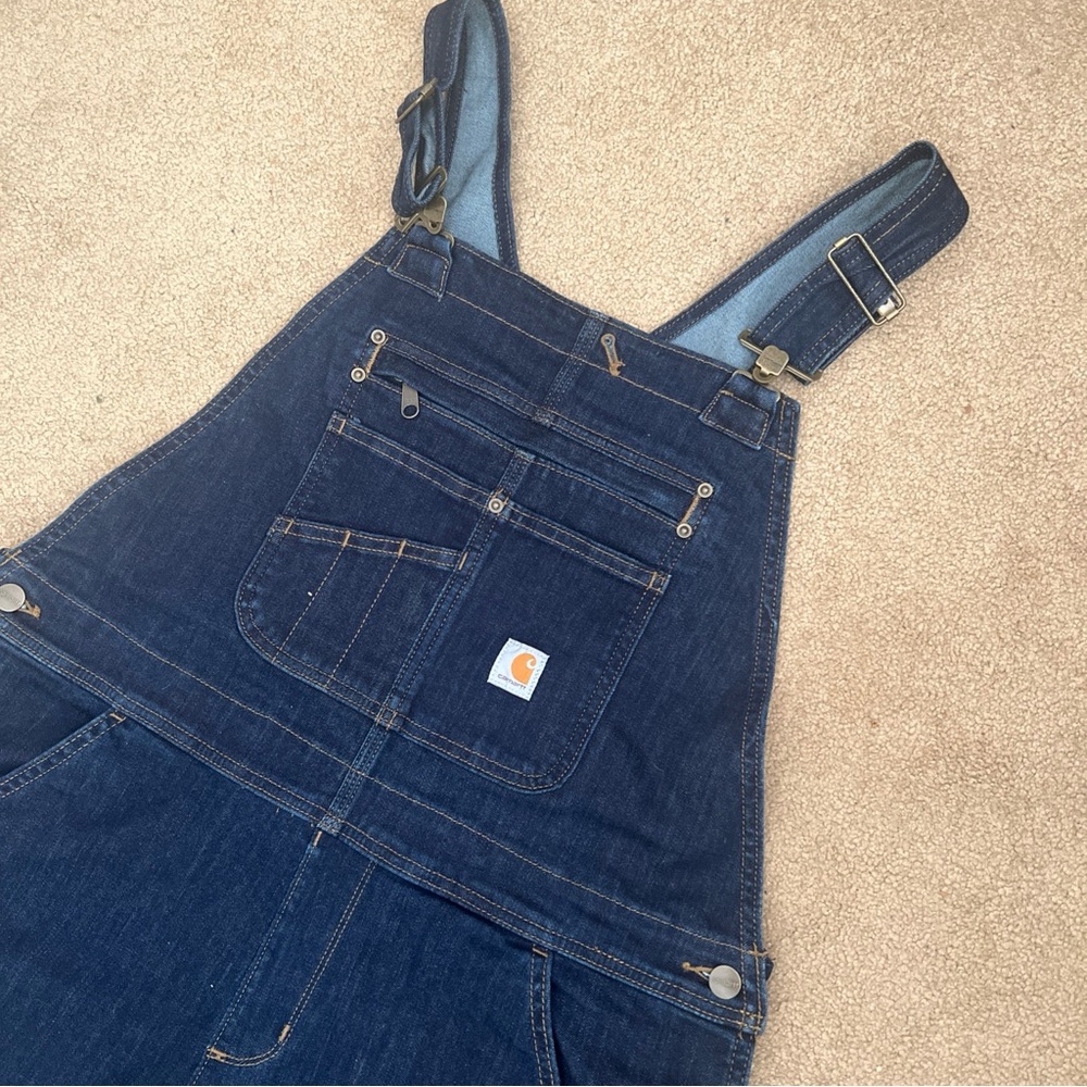 CARHARTT 104044 BIB Denim Overalls RUGGED FLEX STRETCH DBL Knees NWOT Unworn EC - Picture 4 of 11